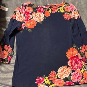 Talbots Navy Floral Long Sleeve Top